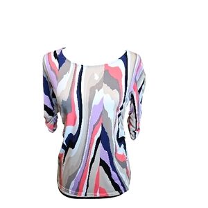 Alfani Petite Abstract Wave-Print Scoop Neck Women’s Top — Multicolor